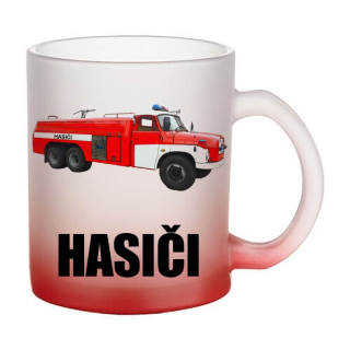 Skleněný hrnek 138 CAS 32 II hasičské auto České výroby