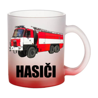 Skleněný hrnek 815 II hasičské auto České výroby ČERVENÝ