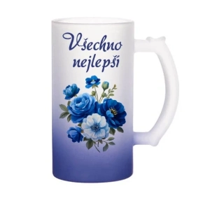 Skleněný korbel tmavě modrý z Vaší fotografie nebo grafiky Merch obsah 470 ml