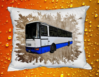 Moon River KAROSA hnědý polštářek s autobusem 30x40 cm