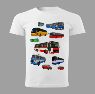 Moon River pánské tričko s potiskem MIX autobusů bílé vel. 3XL